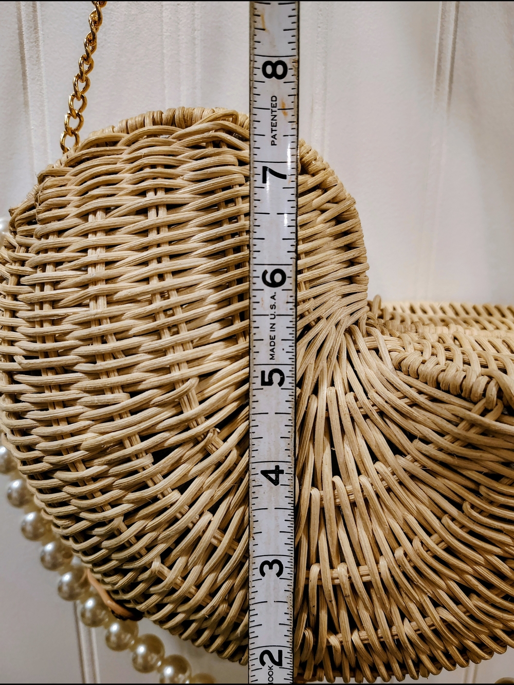 Haute Hippie Woven Rattan Crescent Crossbody with Pearl Strap - Natural - Picture 12 of 15
